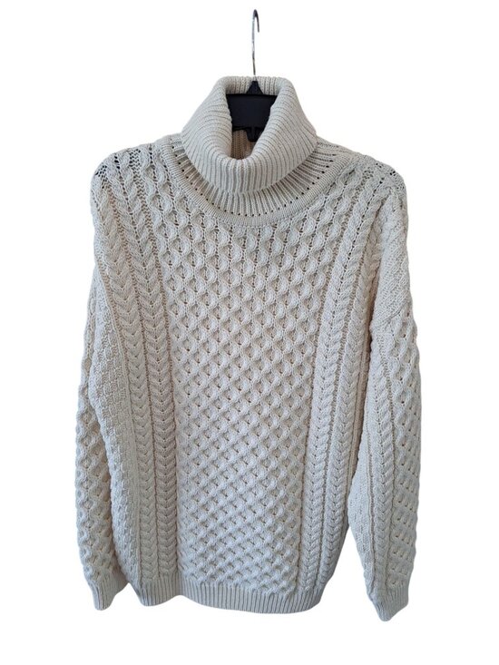 Aran Sweater Market Sweaters - Aran Sweater Market XL Ireland Cream Cable Knit Turtleneck Sweater Merino Wool